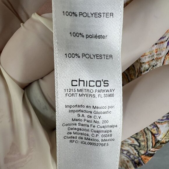 Chicos Mirrored Beauty Womens XS Paisley Sheer Asymmetric Tunic Chiffon Lace Up - Picture 13 of 15